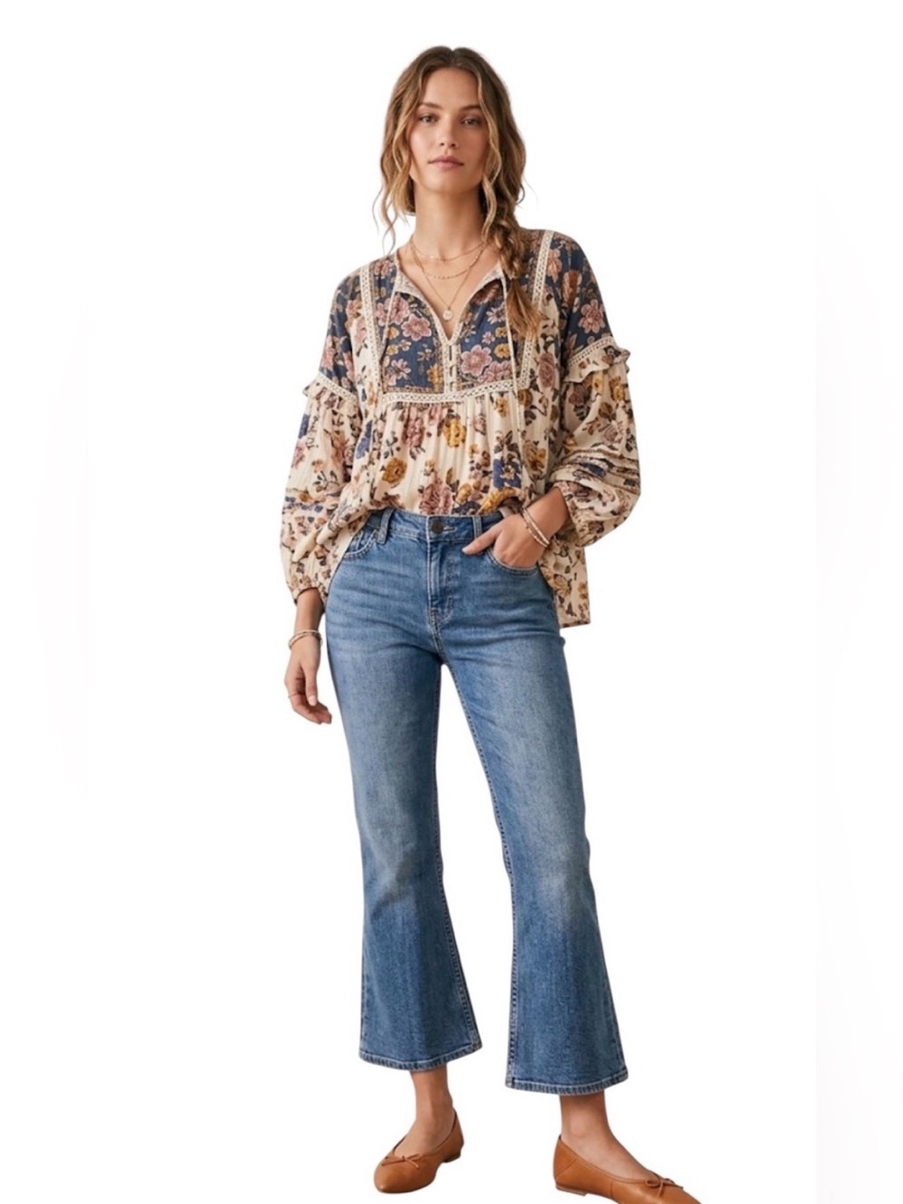 Free People Mid Rise Cropped Kick Boot Flare Jeans Medium Blue Size 28